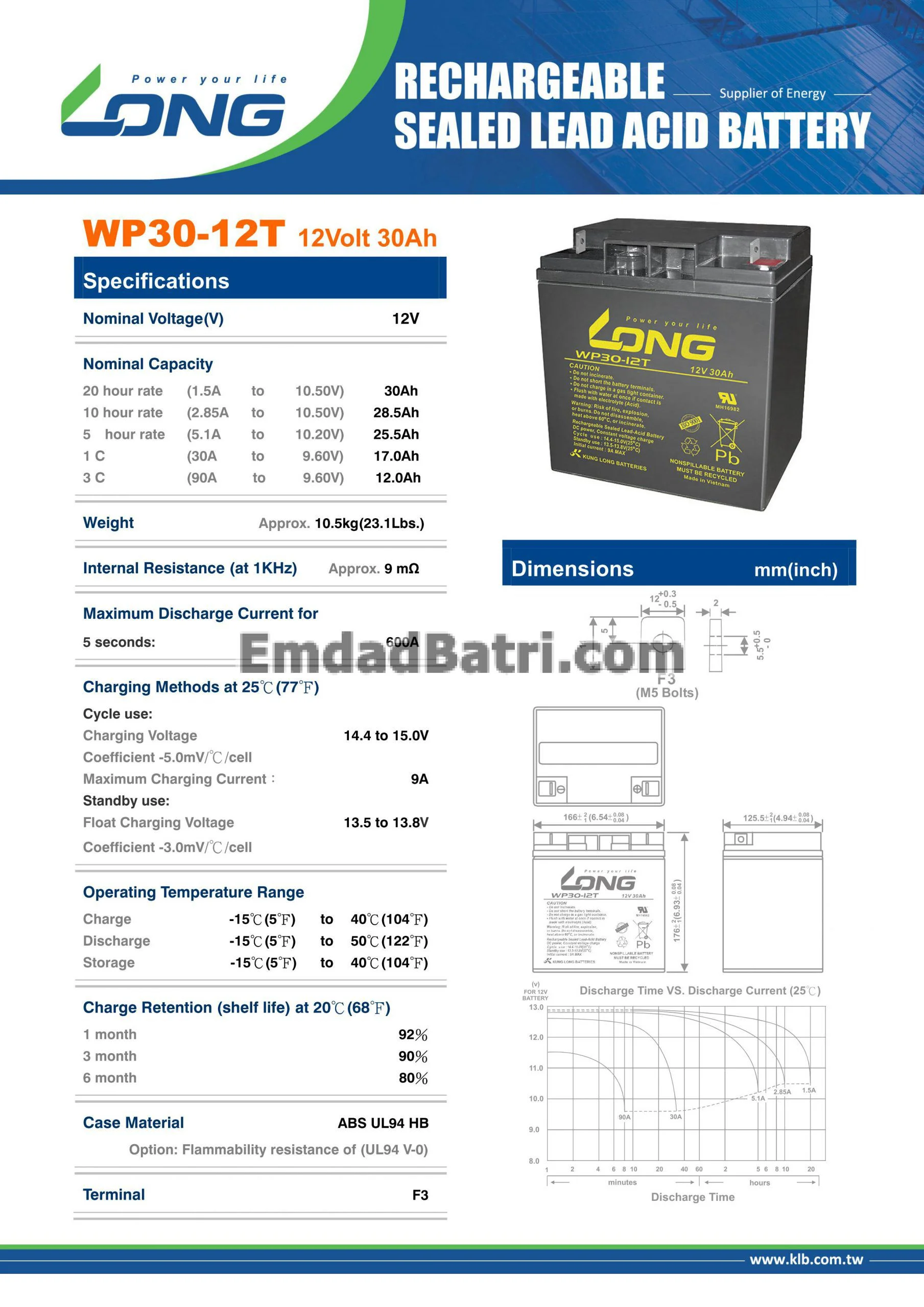 باتری 30 آمپر ساعت یو پی اس لانگ - Image 2