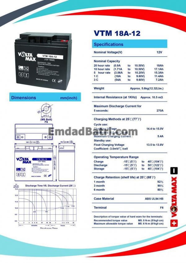 باتری 18 آمپر ساعت یو پی اس ولتامکس - Image 2