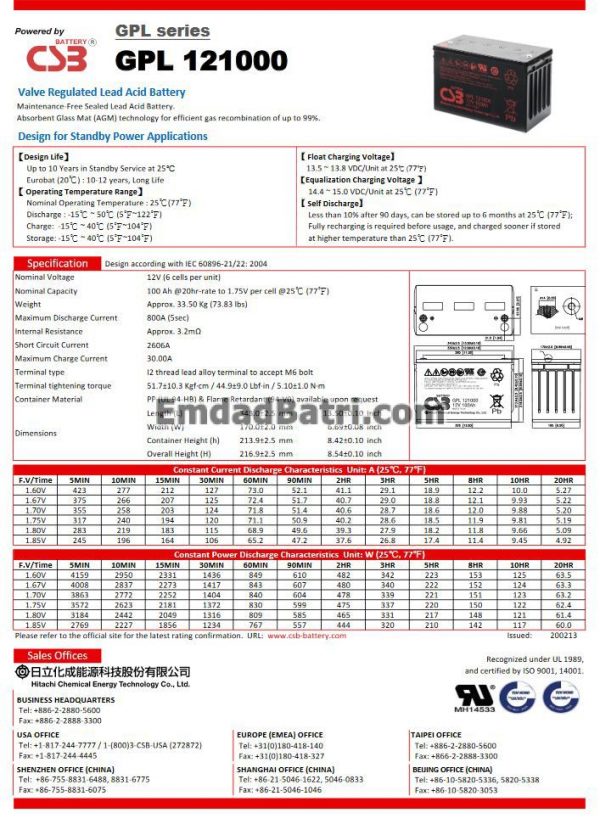 باتری 100 آمپر ساعت یو پی اس CSB - Image 2